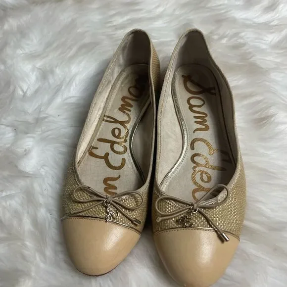 Sam Edelman leather tan and beige Rafia slip on flats bow accent size 8 - Picture 10 of 10